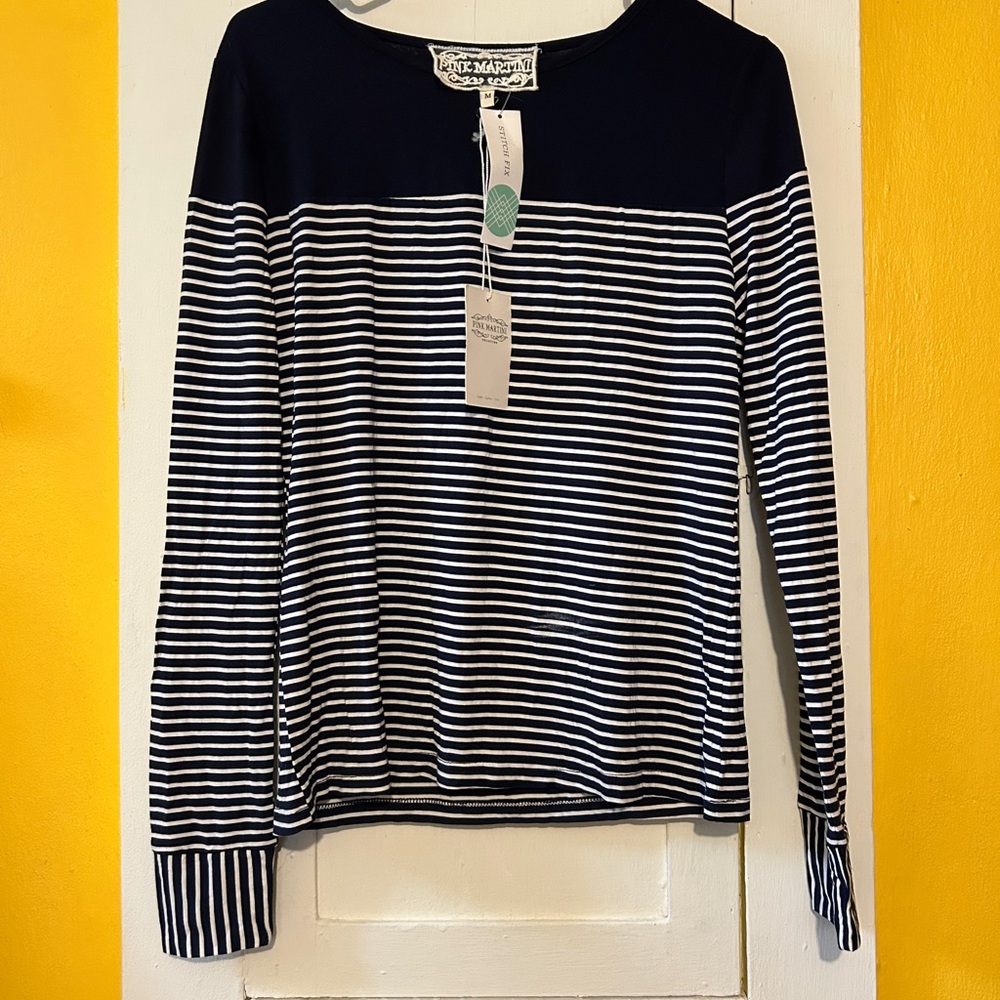 Navy and White Striped Top